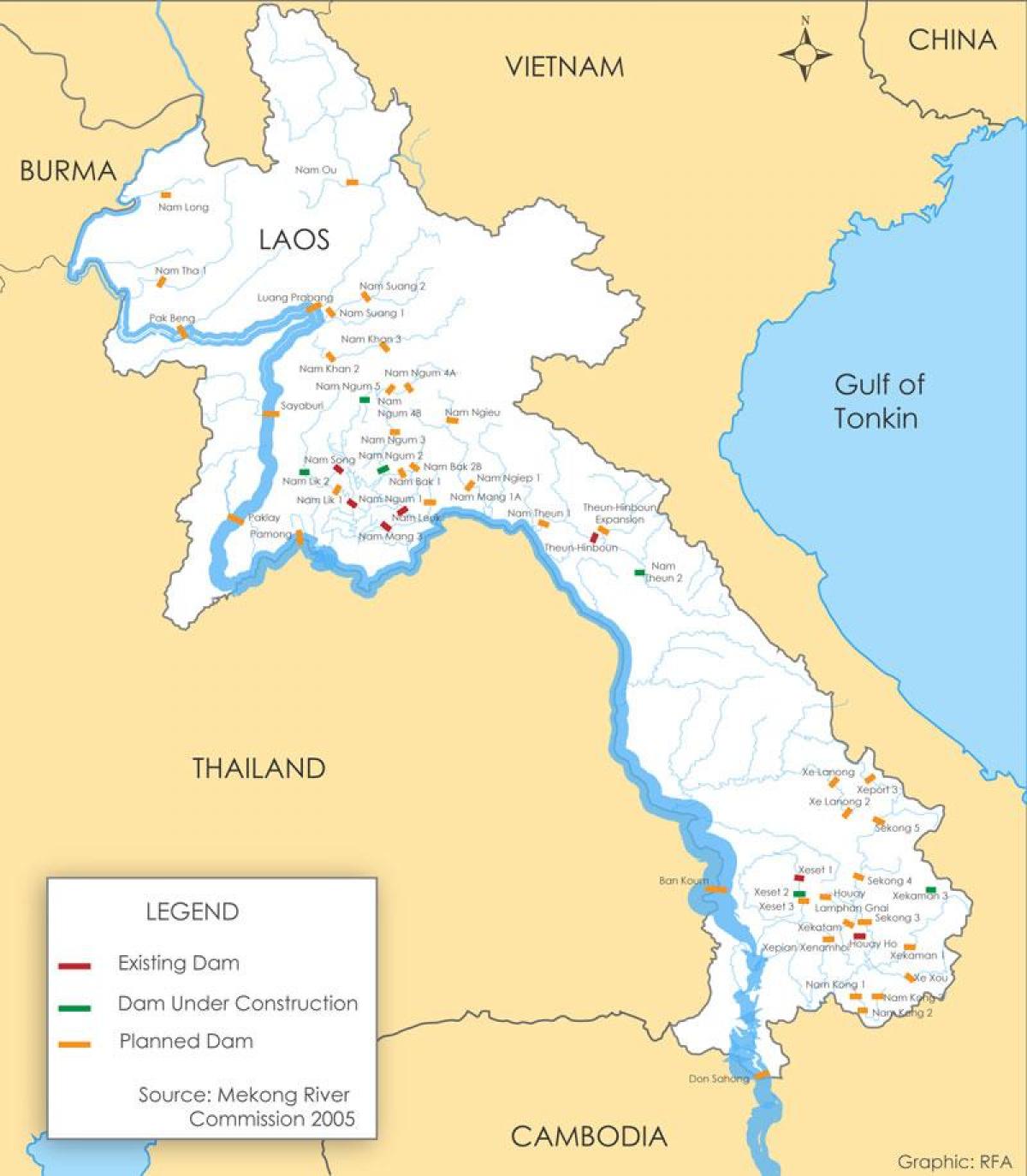 Mapa de laos río