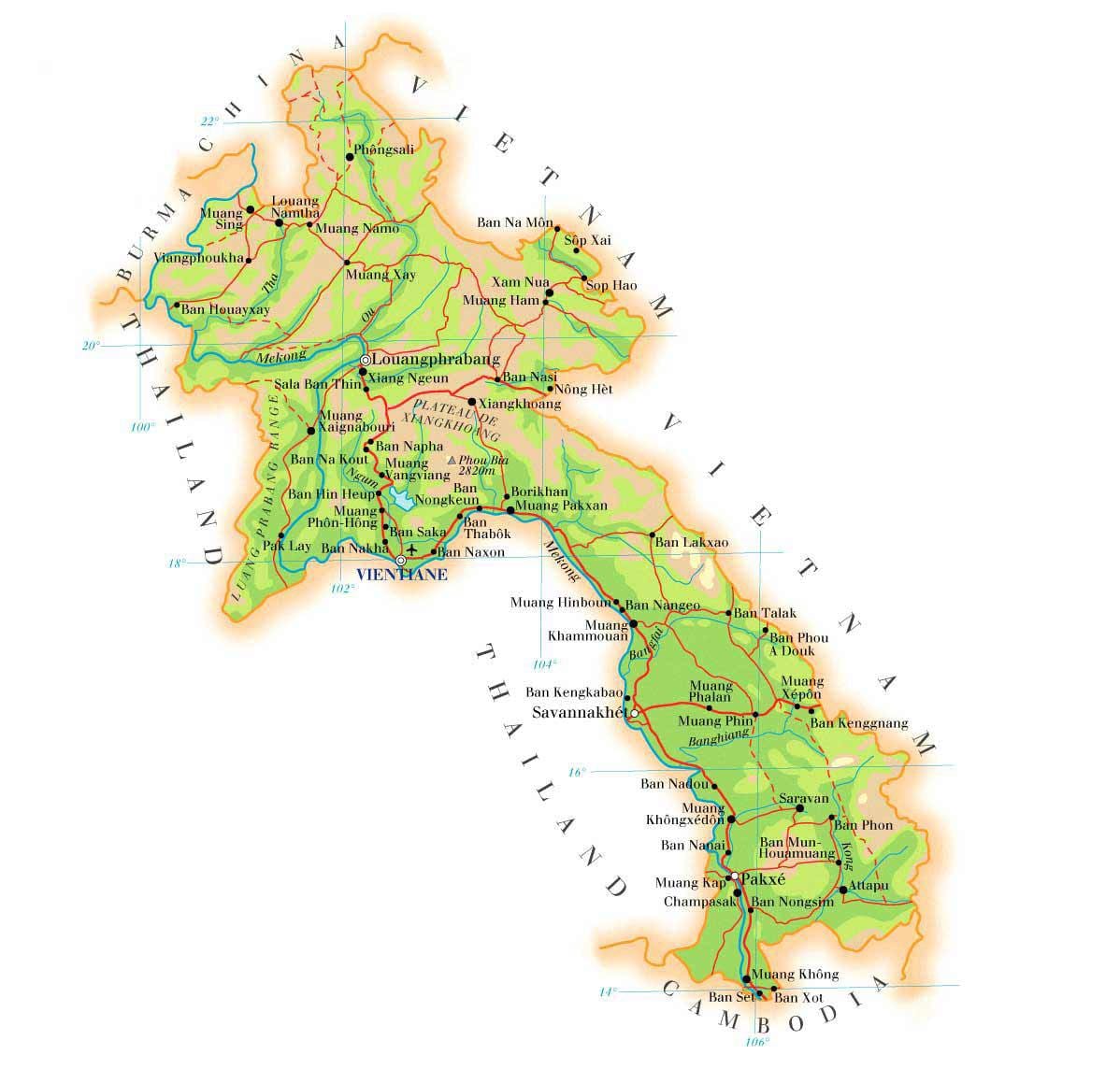 Mapa de laos física 