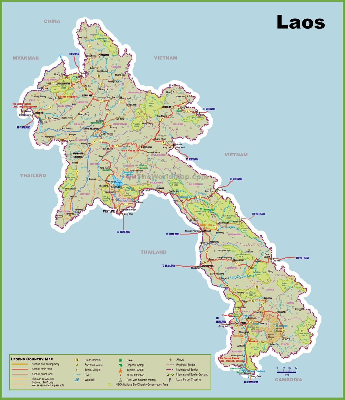 laos atraccións turísticas mapa