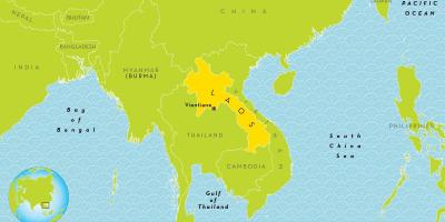 Laos localización no mapa do mundo