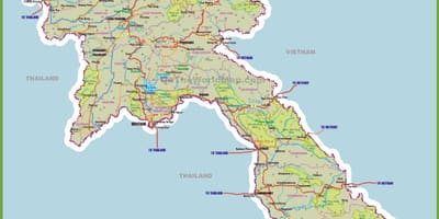 Laos atraccións turísticas mapa