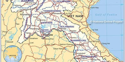 Mapa de laos e os países veciños